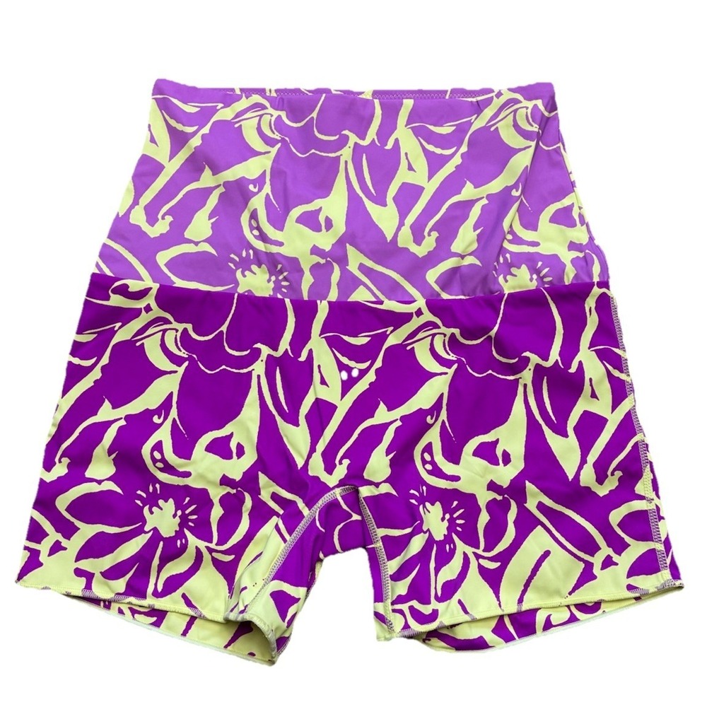 Its Now Cool Shortie Women's M Purple Contrast Floral High Waist Swim Bottoms